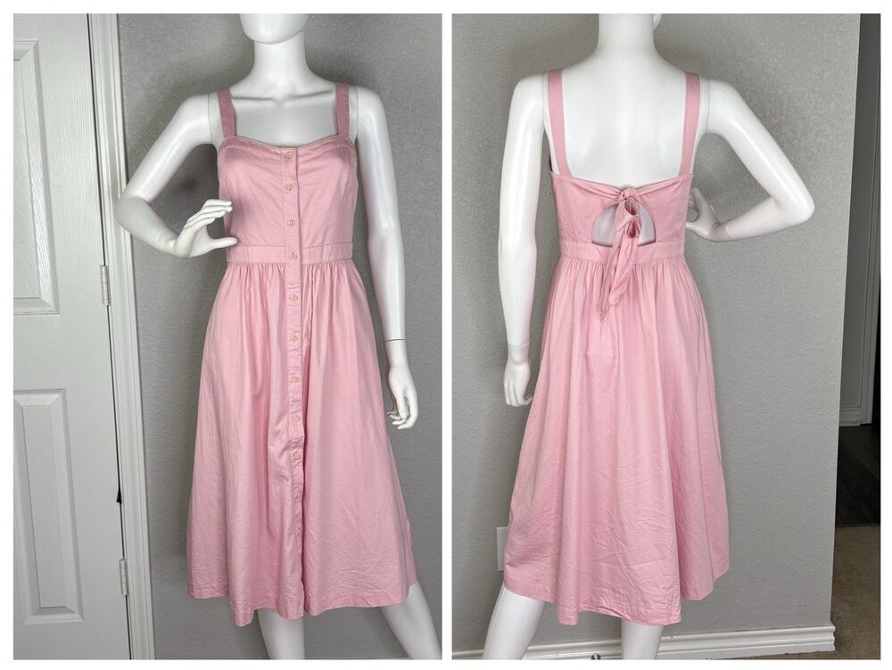 Madewell Womens Midi Apron Dress Fleur Bow Back Sleeveless Pink Sz 2